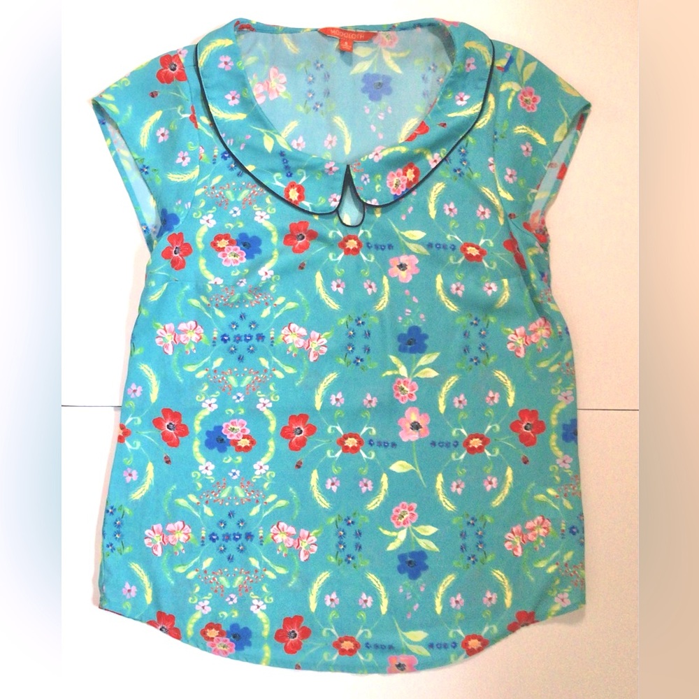 ModCloth cap sleeve PeterPan collar turquoise blue floral.